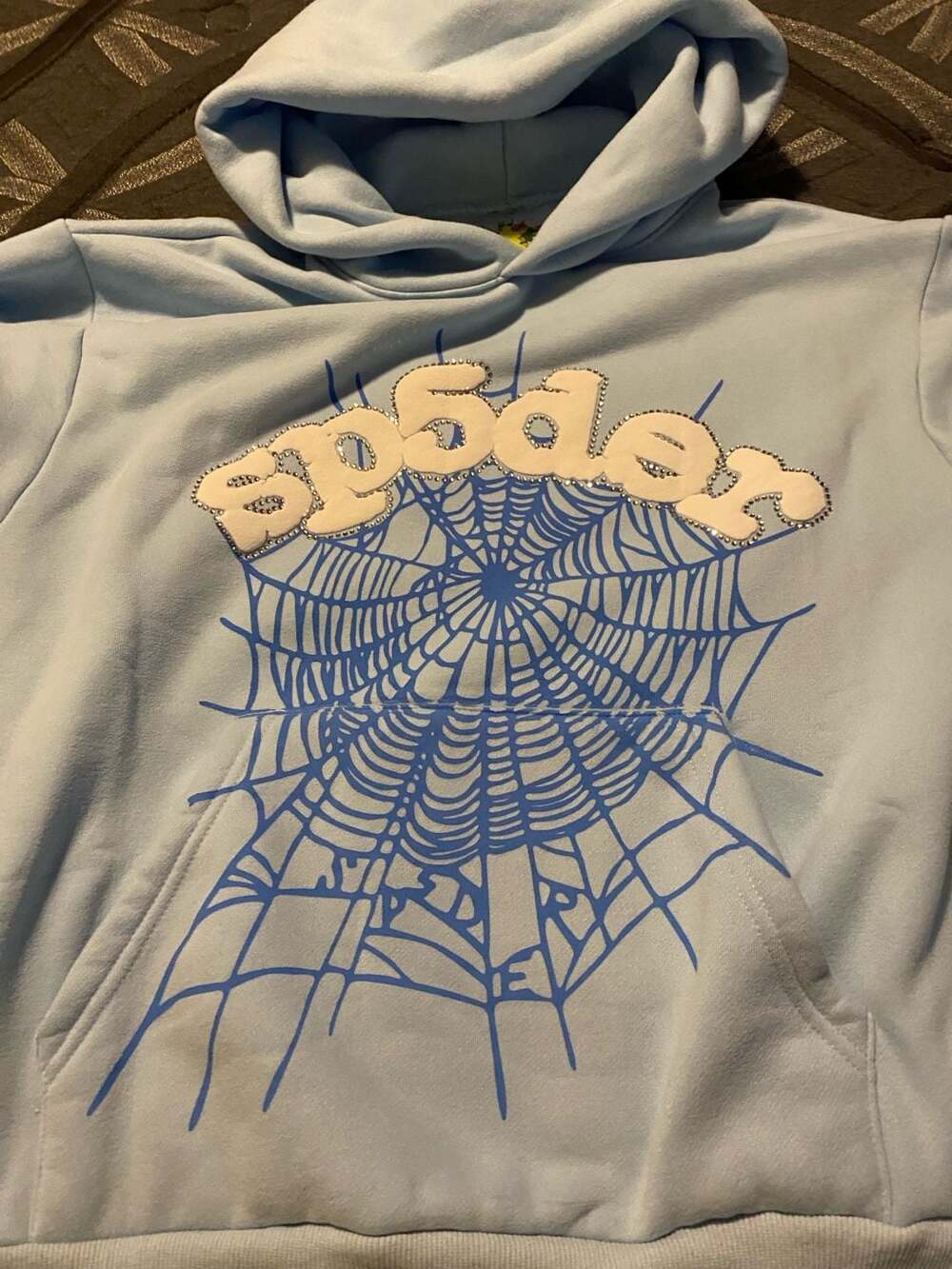 Sp5der Web Hoodie Sky Blue Rhinestone Size S